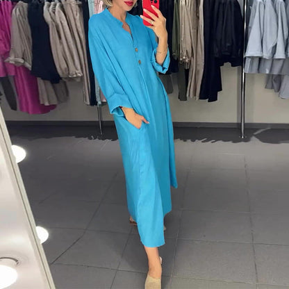 🌸Robe chemise longue ample avec poches pour femme