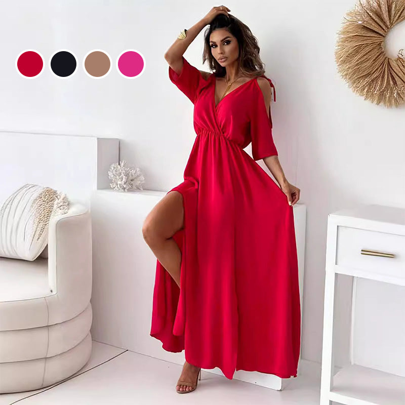 Robe élégante et sexy avec un col en V et une fente latérale pour les femmes