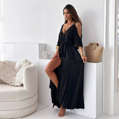 Robe élégante et sexy avec un col en V et une fente latérale pour les femmes