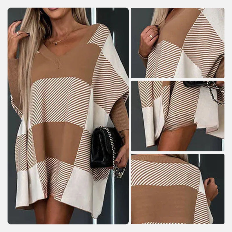 Maglione casual con mantello a scacchi e blocco a colori