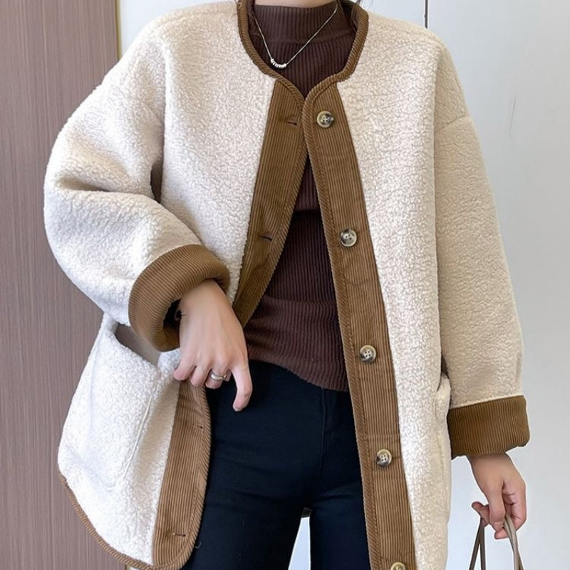 Sconto del 56%🔥Cappotti abbottonati in tinta unita con tasche per donna