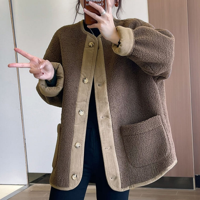 Sconto del 56%🔥Cappotti abbottonati in tinta unita con tasche per donna