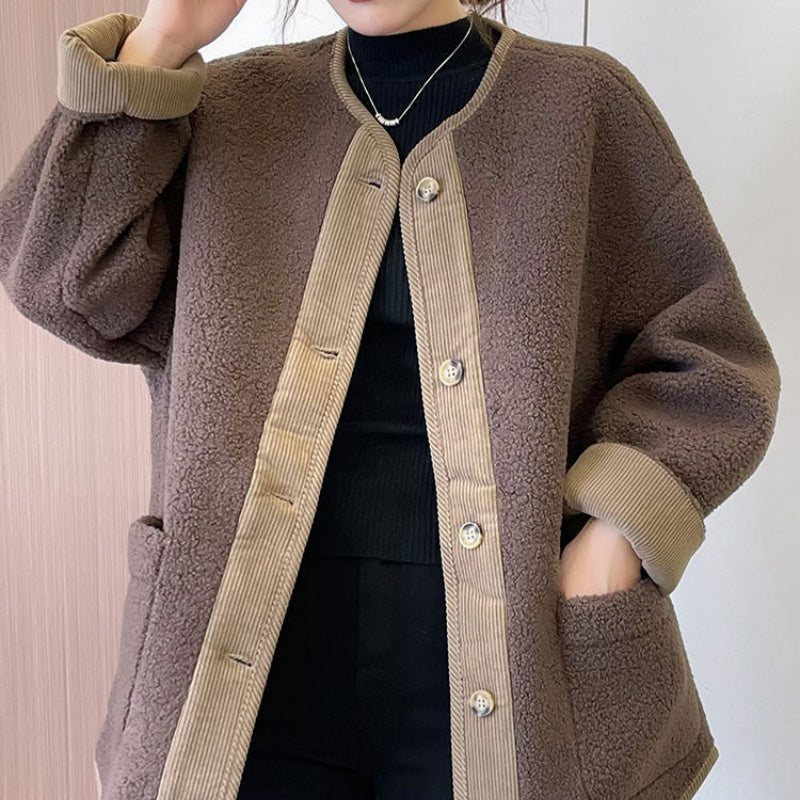 Sconto del 56%🔥Cappotti abbottonati in tinta unita con tasche per donna