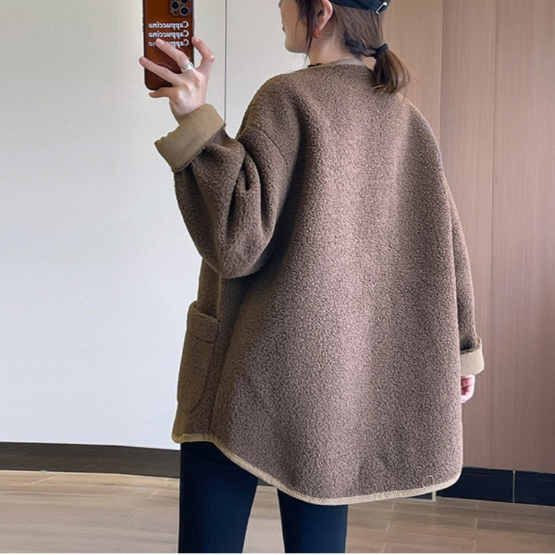 Sconto del 56%🔥Cappotti abbottonati in tinta unita con tasche per donna