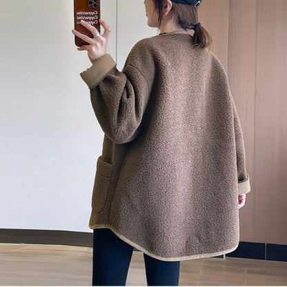Sconto del 56%🔥Cappotti abbottonati in tinta unita con tasche per donna