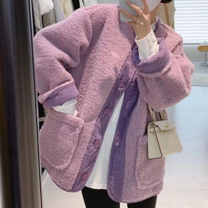 Sconto del 56%🔥Cappotti abbottonati in tinta unita con tasche per donna