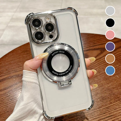 49% de descuento🔥Estuche para teléfono con lente magnética y soporte, transparente y con tacto de metal desnudo de primera calidad.