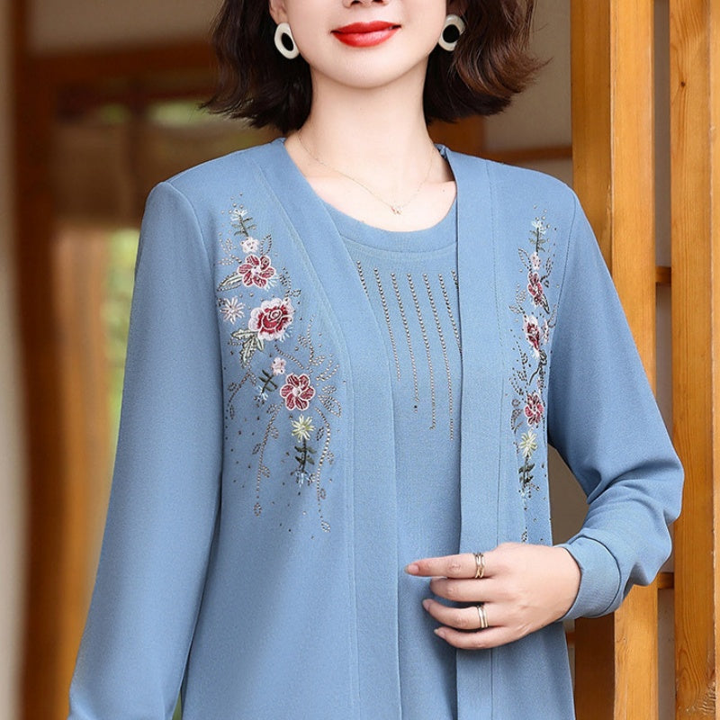 Elegant brodert langermet strikketopp for kvinner🌸
