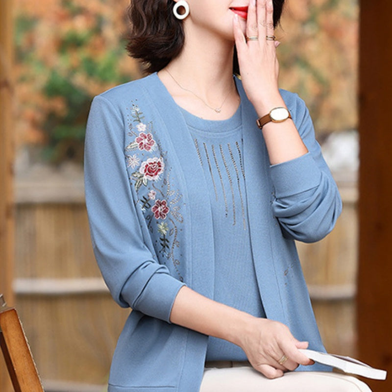 Elegant brodert langermet strikketopp for kvinner🌸