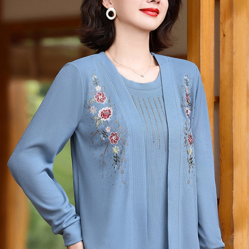 Elegant brodert langermet strikketopp for kvinner🌸