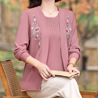 Elegant brodert langermet strikketopp for kvinner🌸