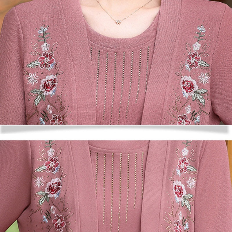 Elegant brodert langermet strikketopp for kvinner🌸