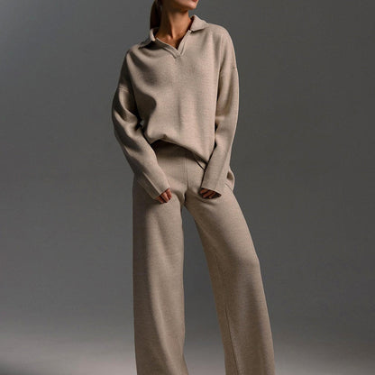 Gestricktes Oberteil und Hose mit weitem Bein, 2-teiliges Set