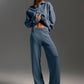 Gestricktes Oberteil und Hose mit weitem Bein, 2-teiliges Set