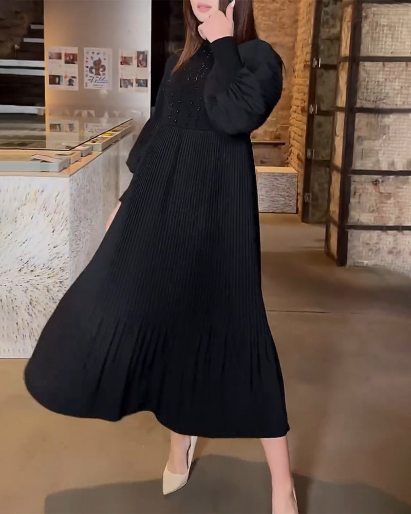 Vestido elegante con mangas de linterna en color de tono completo