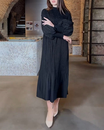 Vestido elegante con mangas de linterna en color de tono completo