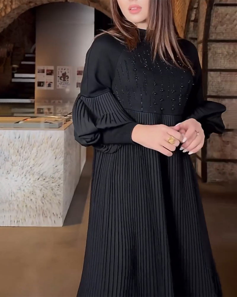 Vestido elegante con mangas de linterna en color de tono completo