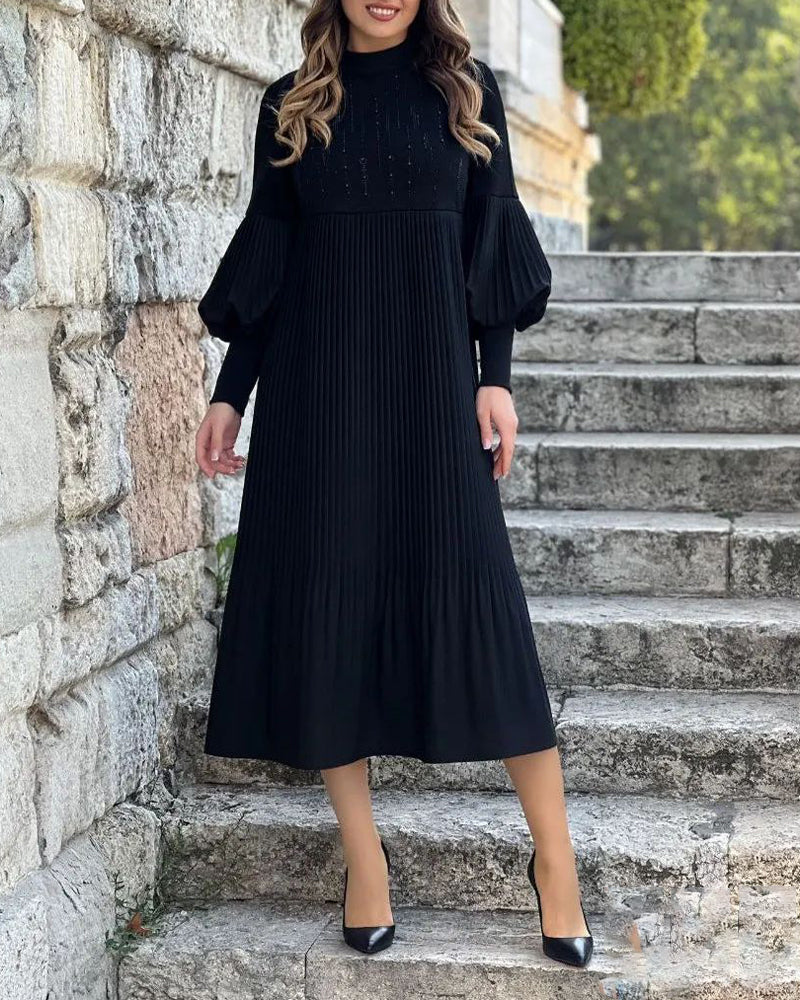 Vestido elegante con mangas de linterna en color de tono completo