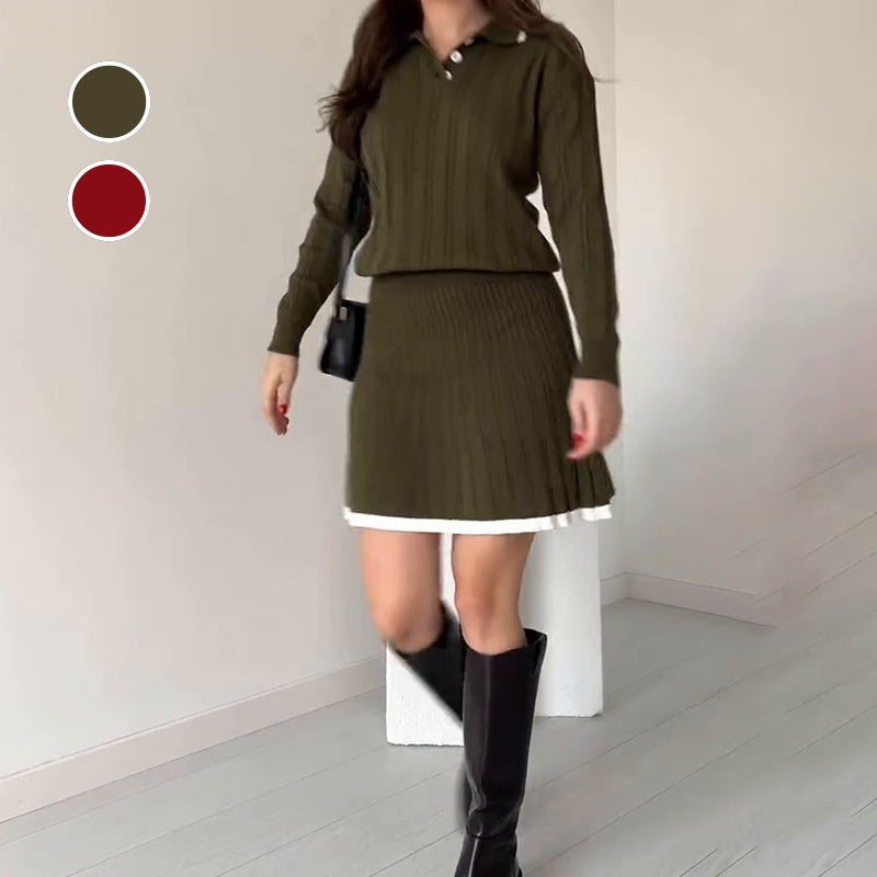 🌸Todelt sett med strikket genser og kort skjørt for kvinner💖👗