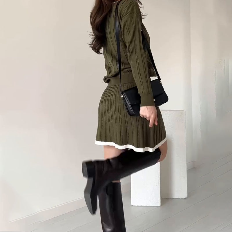 🌸Todelt sett med strikket genser og kort skjørt for kvinner💖👗