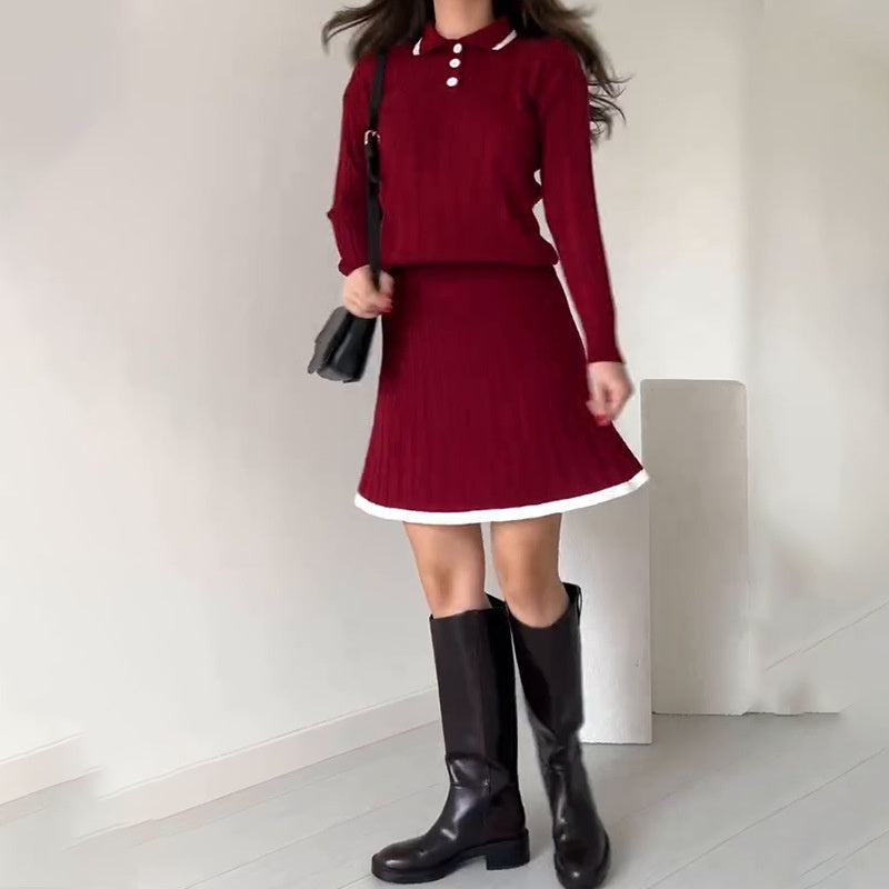 🌸Todelt sett med strikket genser og kort skjørt for kvinner💖👗
