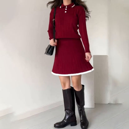 🌸Todelt sett med strikket genser og kort skjørt for kvinner💖👗