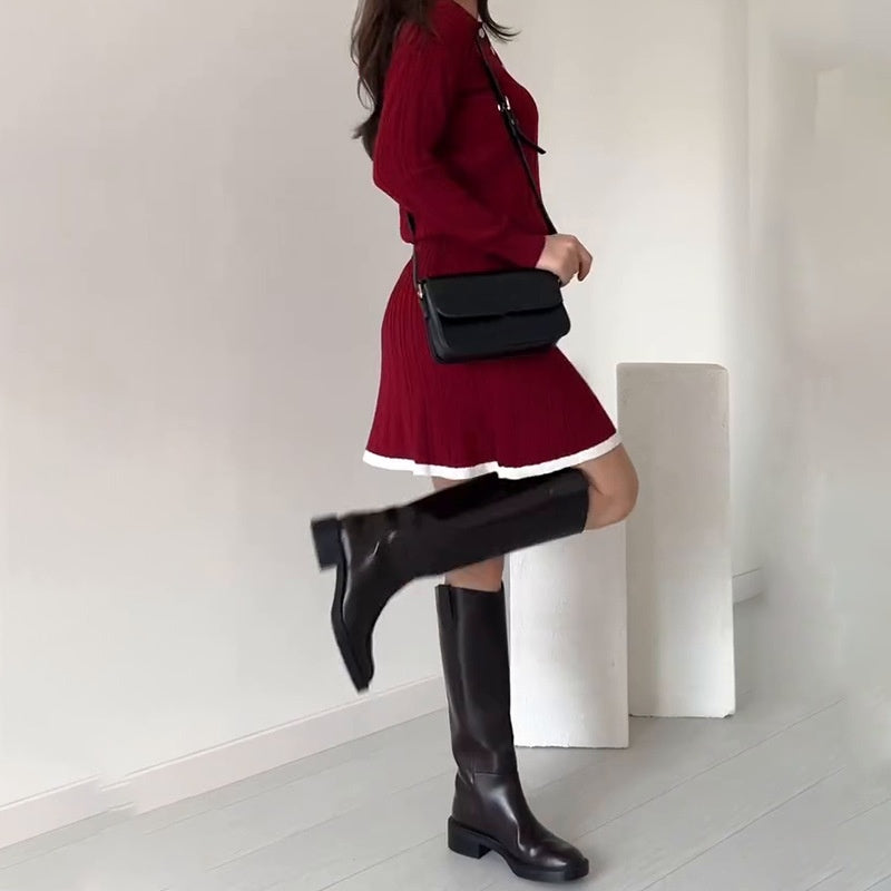 🌸Todelt sett med strikket genser og kort skjørt for kvinner💖👗