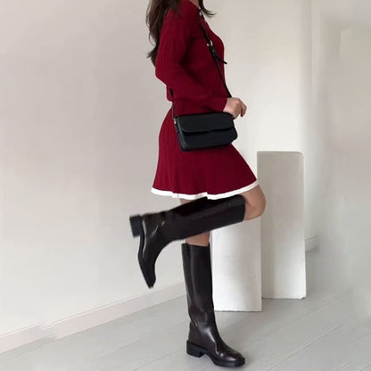 🌸Todelt sett med strikket genser og kort skjørt for kvinner💖👗