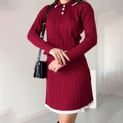 🌸Todelt sett med strikket genser og kort skjørt for kvinner💖👗