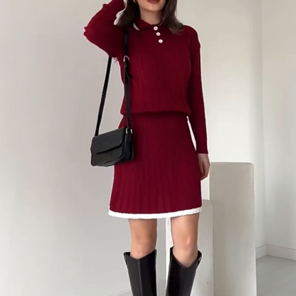 🌸Todelt sett med strikket genser og kort skjørt for kvinner💖👗
