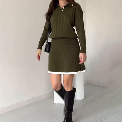 🌸Todelt sett med strikket genser og kort skjørt for kvinner💖👗