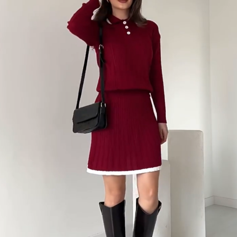 🌸Todelt sett med strikket genser og kort skjørt for kvinner💖👗