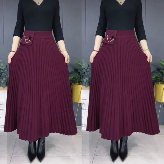 💖Elegant plain soft pleated A-line skirt