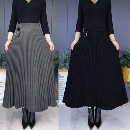 💖Elegant, enkelt, mykt, plissert A-linjeskjørt