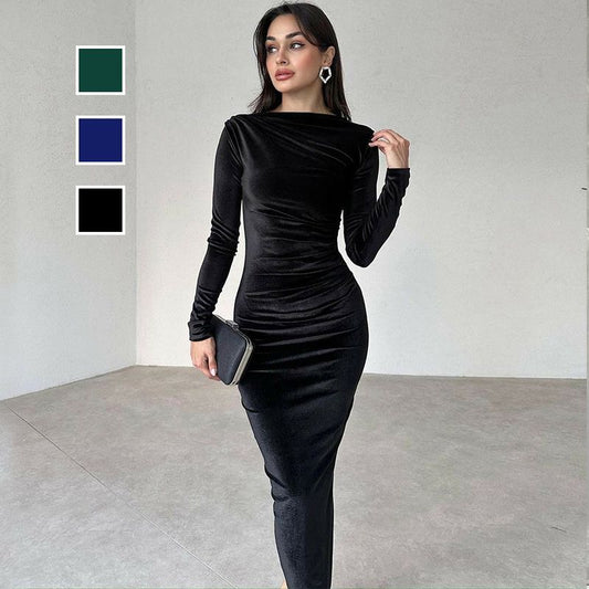 Fashionable solid color long sleeve slim dress for women 📦 Two pieces free shipping