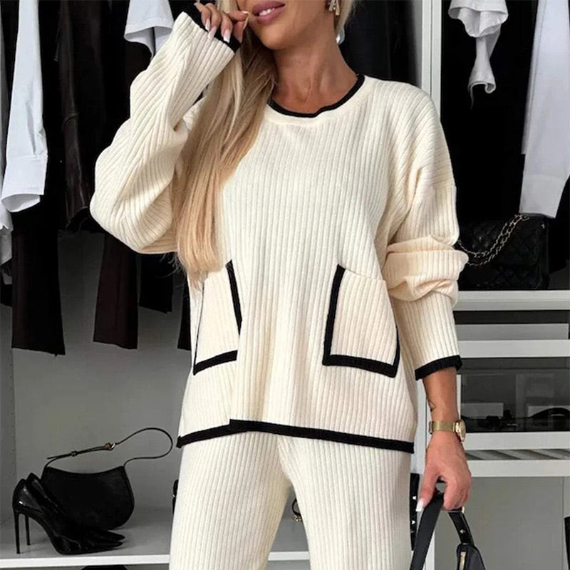 🎁Offerta di Natale a tempo limitato🎄Completo da donna composto da top colorblock e pantaloni a gamba larga