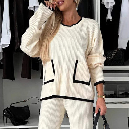 🎁Offerta di Natale a tempo limitato🎄Completo da donna composto da top colorblock e pantaloni a gamba larga