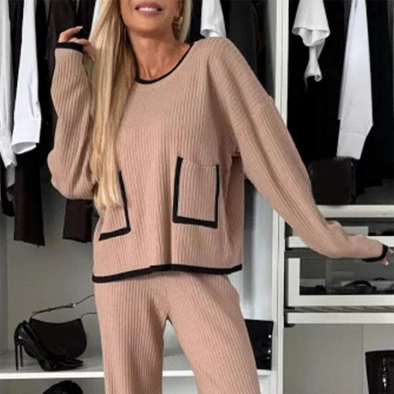 🎁Offerta di Natale a tempo limitato🎄Completo da donna composto da top colorblock e pantaloni a gamba larga