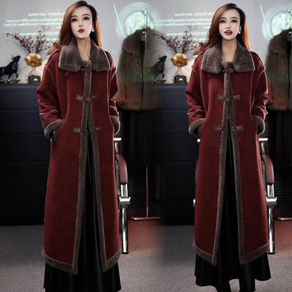 Nuovo stile invernale 2024 🔥Cappotto in pile scamosciato da donna, elegante cappotto di pelliccia lungo fino al ginocchio, stile western