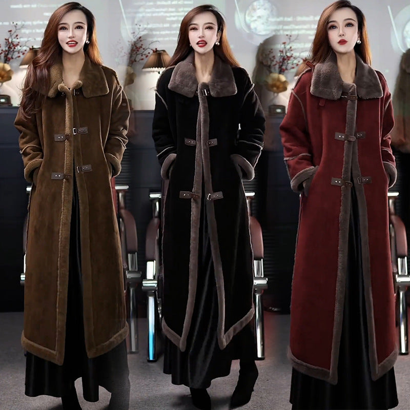 Nuovo stile invernale 2024 🔥Cappotto in pile scamosciato da donna, elegante cappotto di pelliccia lungo fino al ginocchio, stile western