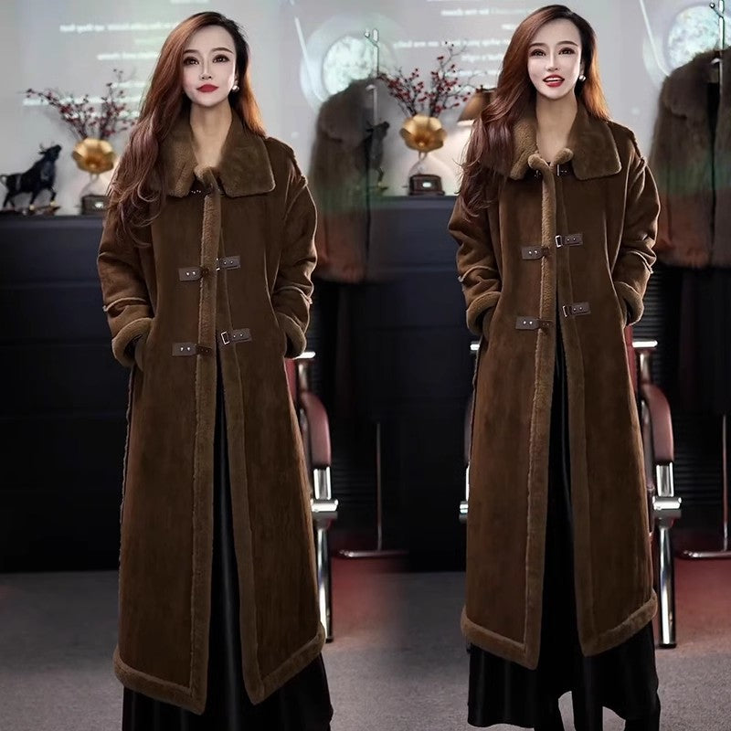 Nuovo stile invernale 2024 🔥Cappotto in pile scamosciato da donna, elegante cappotto di pelliccia lungo fino al ginocchio, stile western