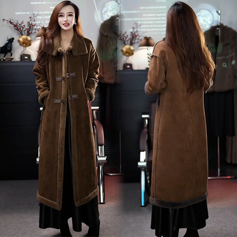 Nuovo stile invernale 2024 🔥Cappotto in pile scamosciato da donna, elegante cappotto di pelliccia lungo fino al ginocchio, stile western