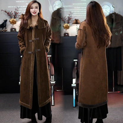 Nuovo stile invernale 2024 🔥Cappotto in pile scamosciato da donna, elegante cappotto di pelliccia lungo fino al ginocchio, stile western