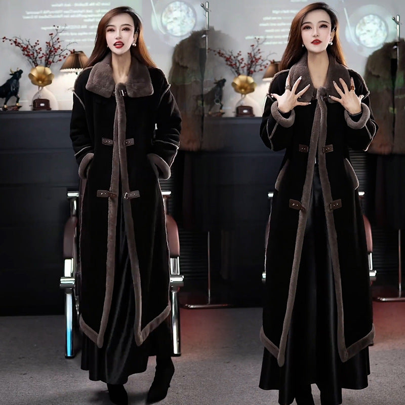 Nuovo stile invernale 2024 🔥Cappotto in pile scamosciato da donna, elegante cappotto di pelliccia lungo fino al ginocchio, stile western