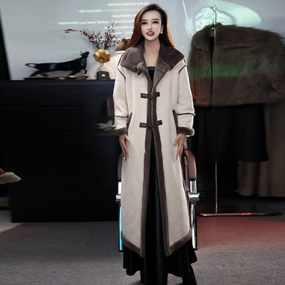 Nuovo stile invernale 2024 🔥Cappotto in pile scamosciato da donna, elegante cappotto di pelliccia lungo fino al ginocchio, stile western