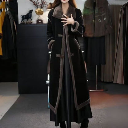 Nuovo stile invernale 2024 🔥Cappotto in pile scamosciato da donna, elegante cappotto di pelliccia lungo fino al ginocchio, stile western