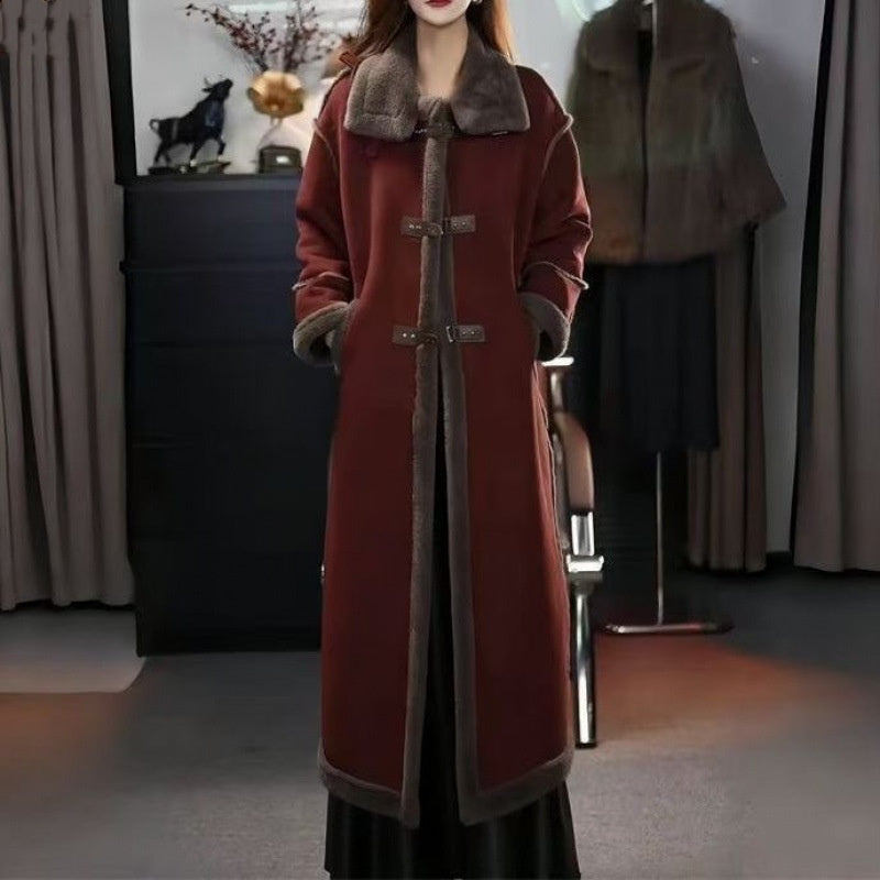 Nuovo stile invernale 2024 🔥Cappotto in pile scamosciato da donna, elegante cappotto di pelliccia lungo fino al ginocchio, stile western