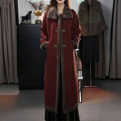 Nuovo stile invernale 2024 🔥Cappotto in pile scamosciato da donna, elegante cappotto di pelliccia lungo fino al ginocchio, stile western