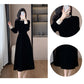 Elegant women's dress with a circular neckline and long sleeves