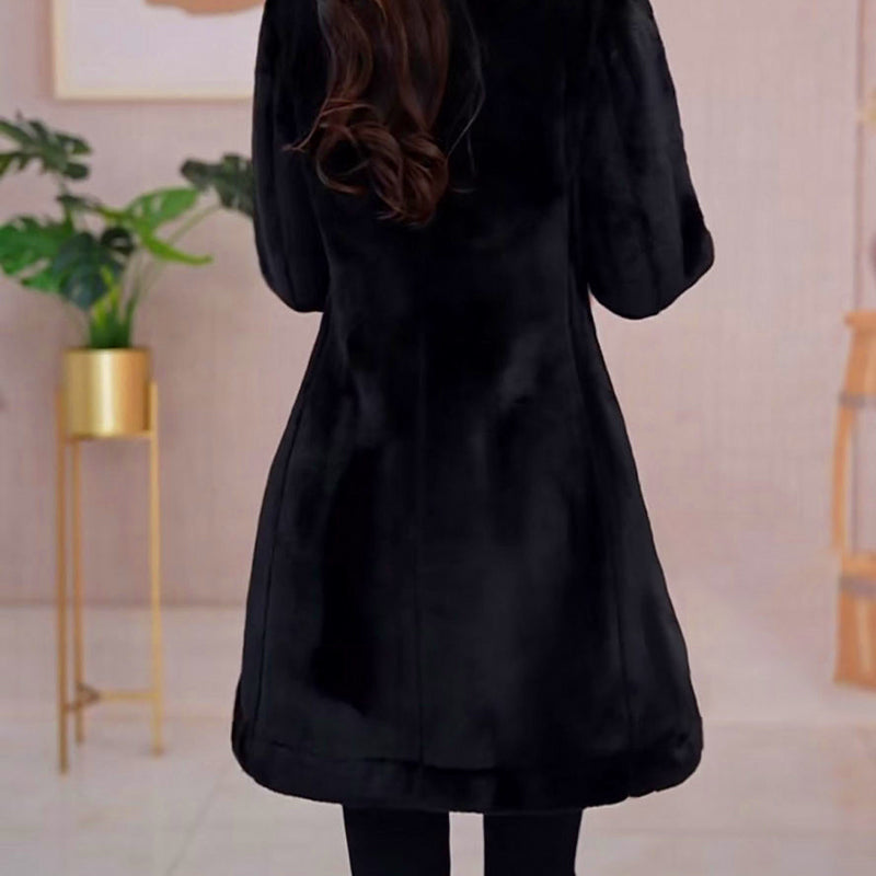 Elegante warme jas met kunstmatige kraag voor vrouwen